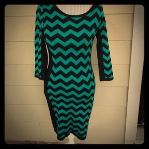 Teal:black sweater dress